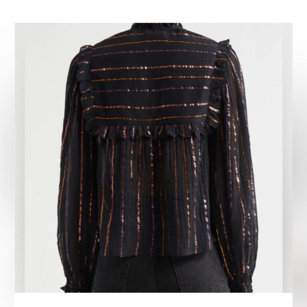 Farm Rio black metallic ruffle shirt size Medium - Picture 3 of 5